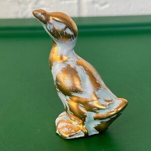 STANGL ART POTTERY DUCK 24Kt over Turquoise Pale Blue Glaze USA 3.5” tall